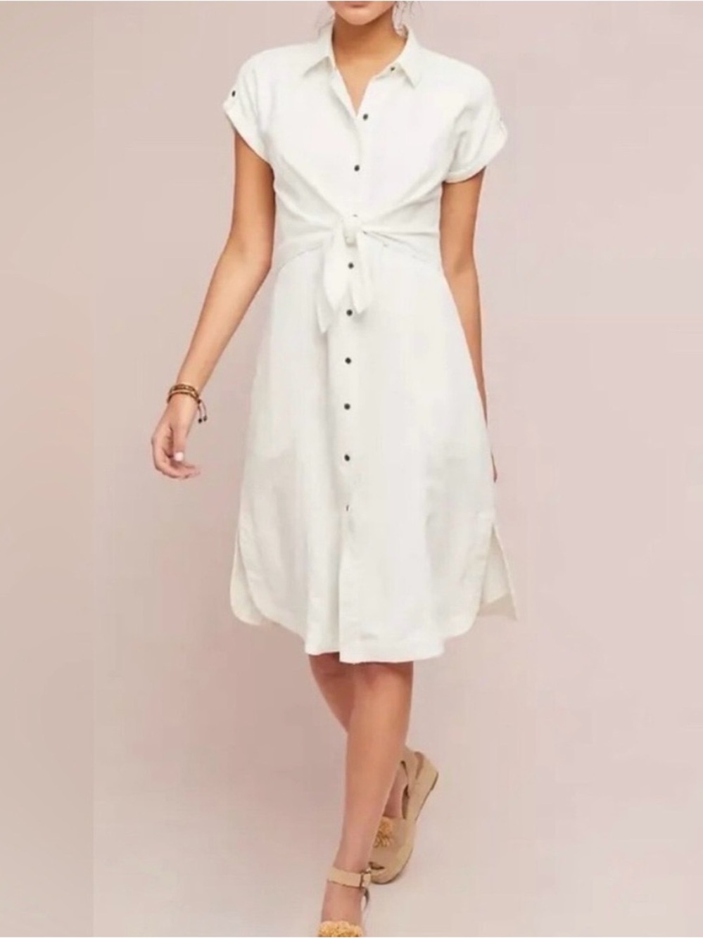 Maeve Elspeth White Linen Shirtdress from Anthropologie